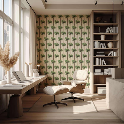 Mitchell Black Retro Tiki Palm Trees Wallpaper - Linen