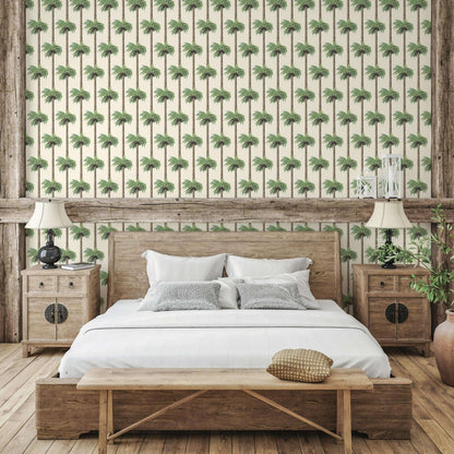 Mitchell Black Retro Tiki Palm Trees Wallpaper - Linen