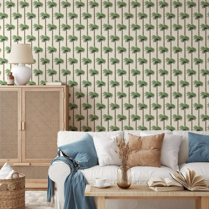 Mitchell Black Retro Tiki Palm Trees Wallpaper - Linen