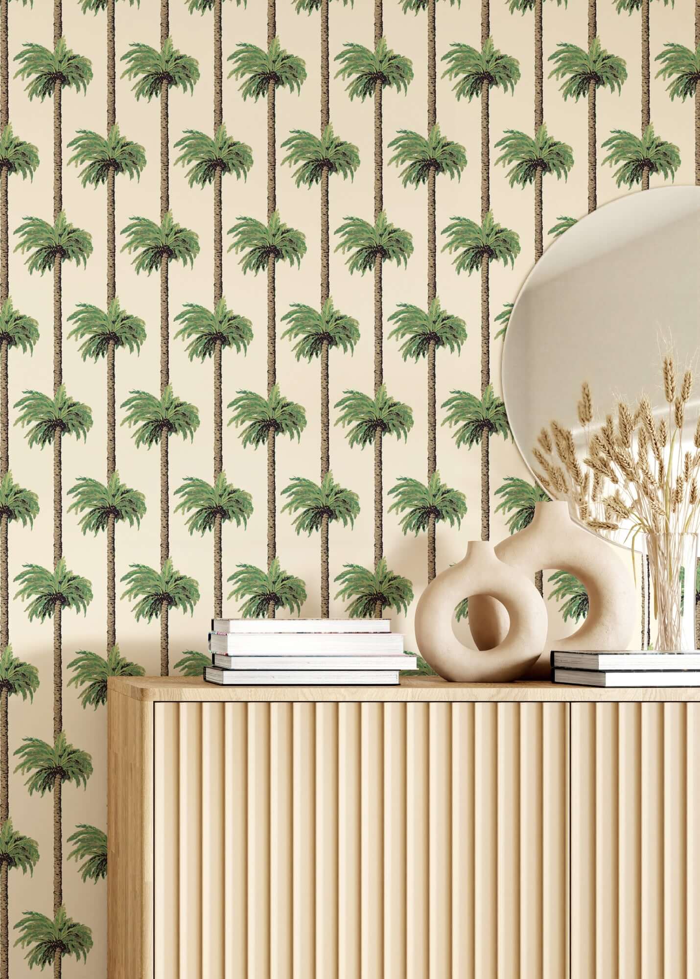 Mitchell Black Retro Tiki Palm Trees Wallpaper - Linen
