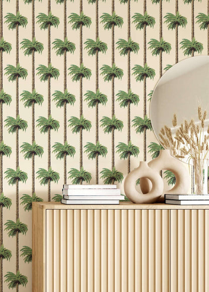 Mitchell Black Retro Tiki Palm Trees Wallpaper - Linen