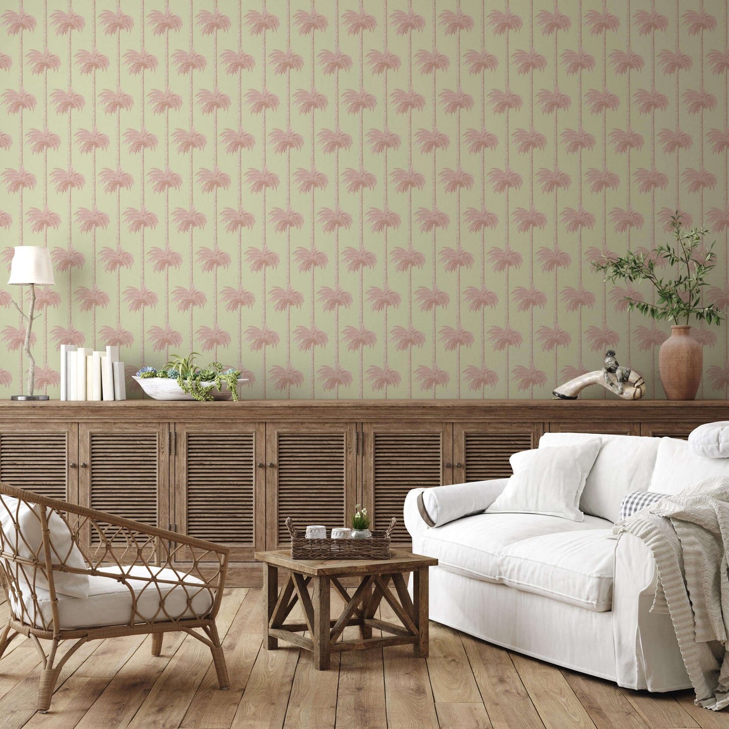 Mitchell Black Retro Tiki Palm Trees Wallpaper - Pink