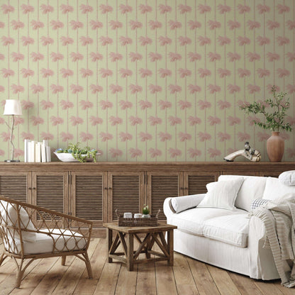 Mitchell Black Retro Tiki Palm Trees Wallpaper - Pink