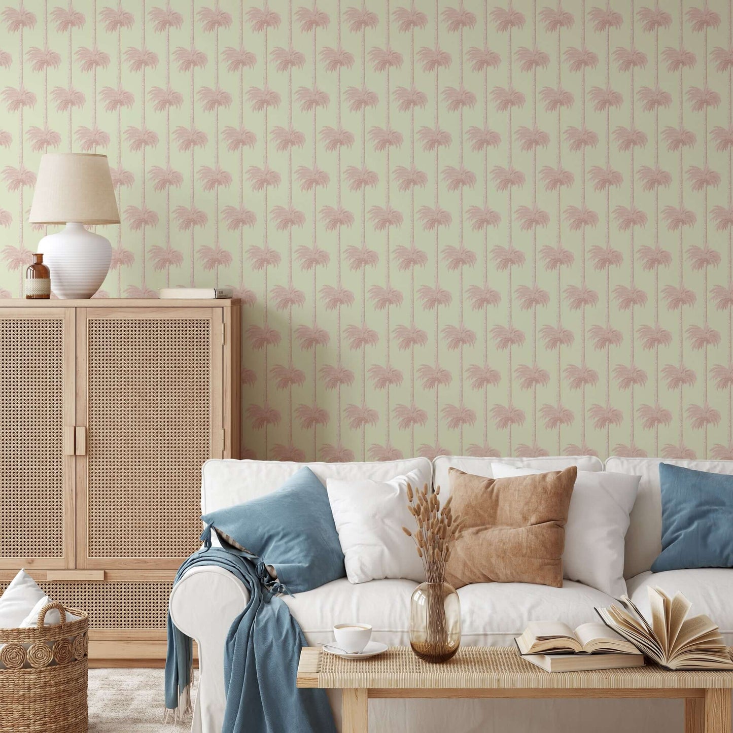 Mitchell Black Retro Tiki Palm Trees Wallpaper - Pink