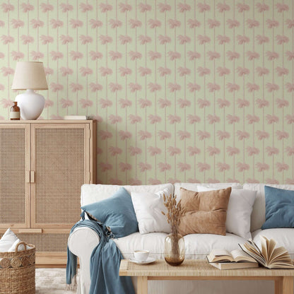 Mitchell Black Retro Tiki Palm Trees Wallpaper - Pink