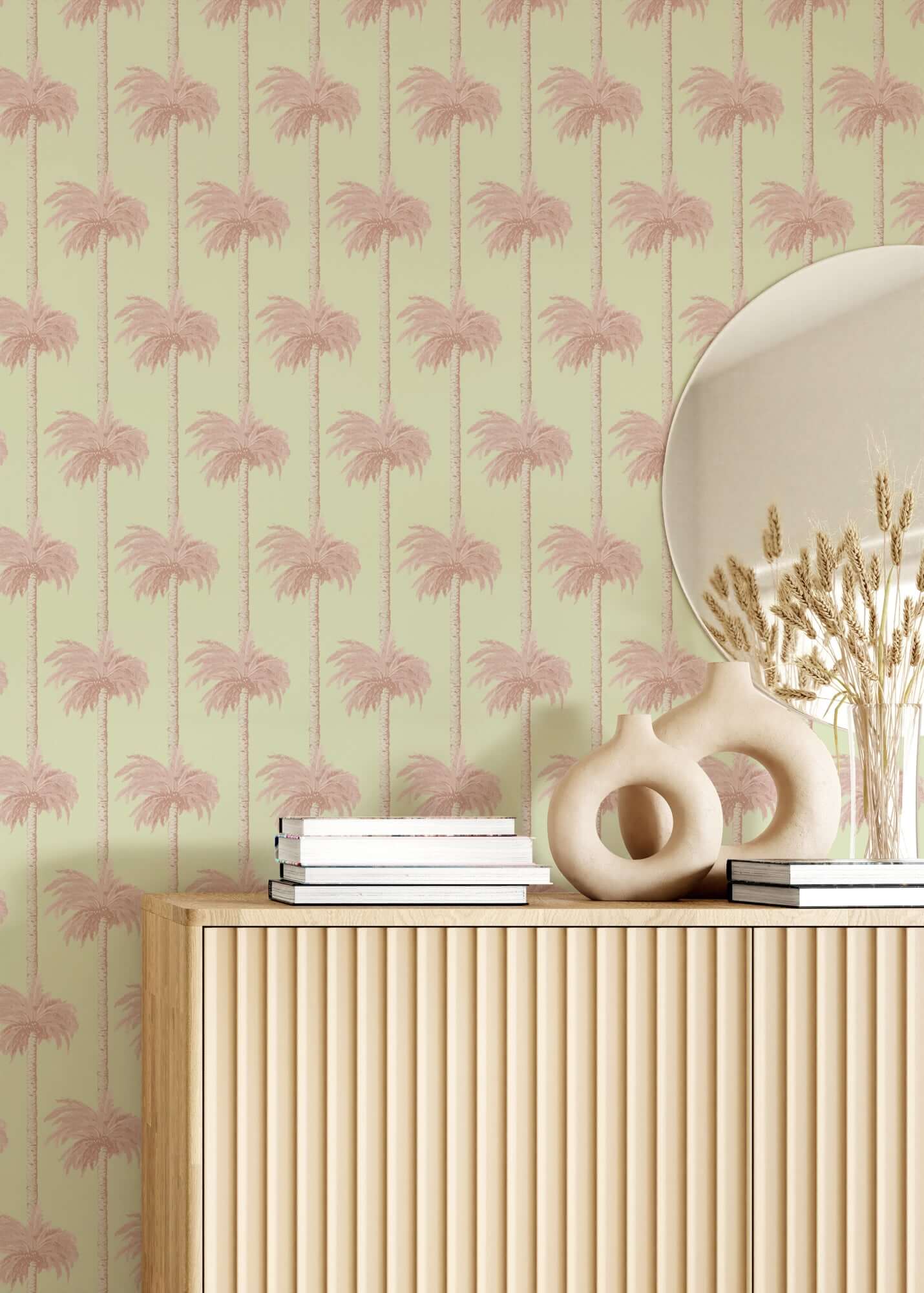 Mitchell Black Retro Tiki Palm Trees Wallpaper - Pink
