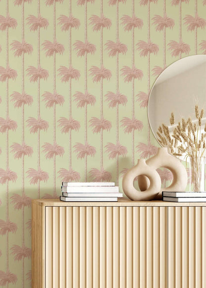 Mitchell Black Retro Tiki Palm Trees Wallpaper - Pink