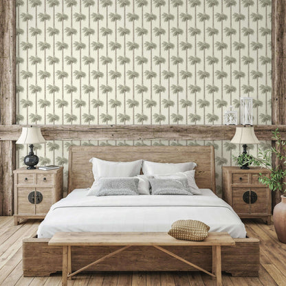 Mitchell Black Retro Tiki Palm Trees Wallpaper - Sunbleached Beige
