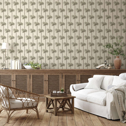 Mitchell Black Retro Tiki Palm Trees Wallpaper - Sunbleached Beige