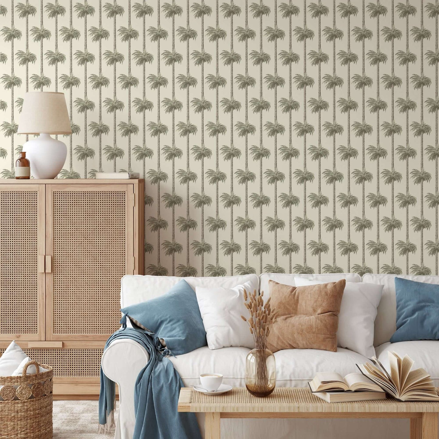 Mitchell Black Retro Tiki Palm Trees Wallpaper - Sunbleached Beige