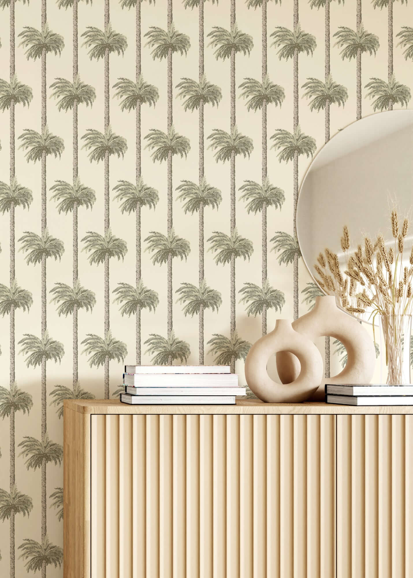 Mitchell Black Retro Tiki Palm Trees Wallpaper - Sunbleached Beige