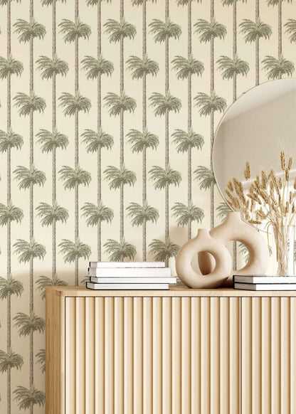 Mitchell Black Retro Tiki Palm Trees Wallpaper - Sunbleached Beige