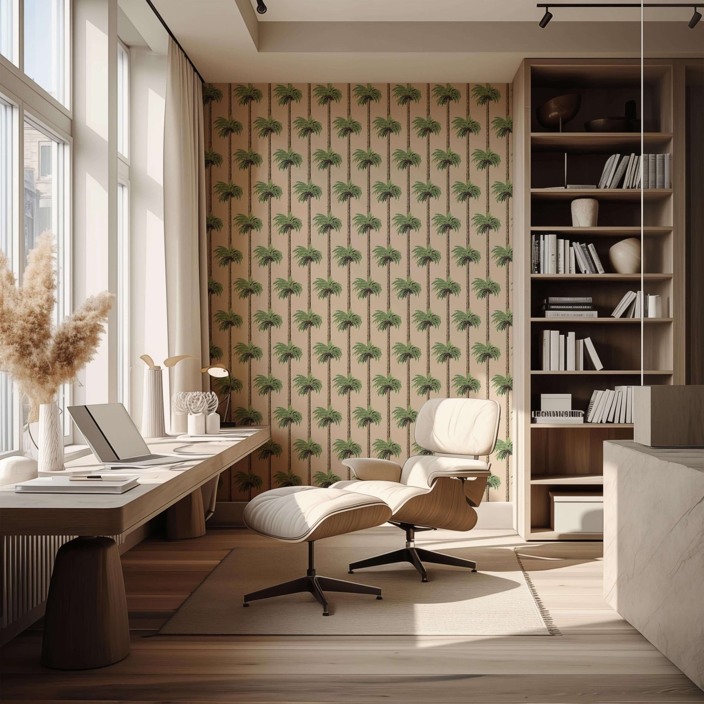 Mitchell Black Retro Tiki Palm Trees Wallpaper - Tan
