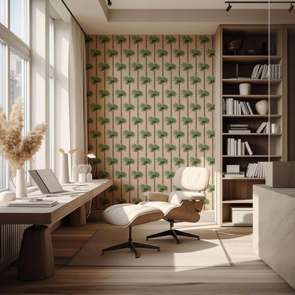 Mitchell Black Retro Tiki Palm Trees Wallpaper - Tan