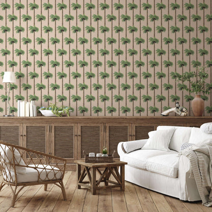 Mitchell Black Retro Tiki Palm Trees Wallpaper - Tan