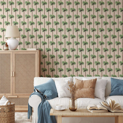 Mitchell Black Retro Tiki Palm Trees Wallpaper - Tan