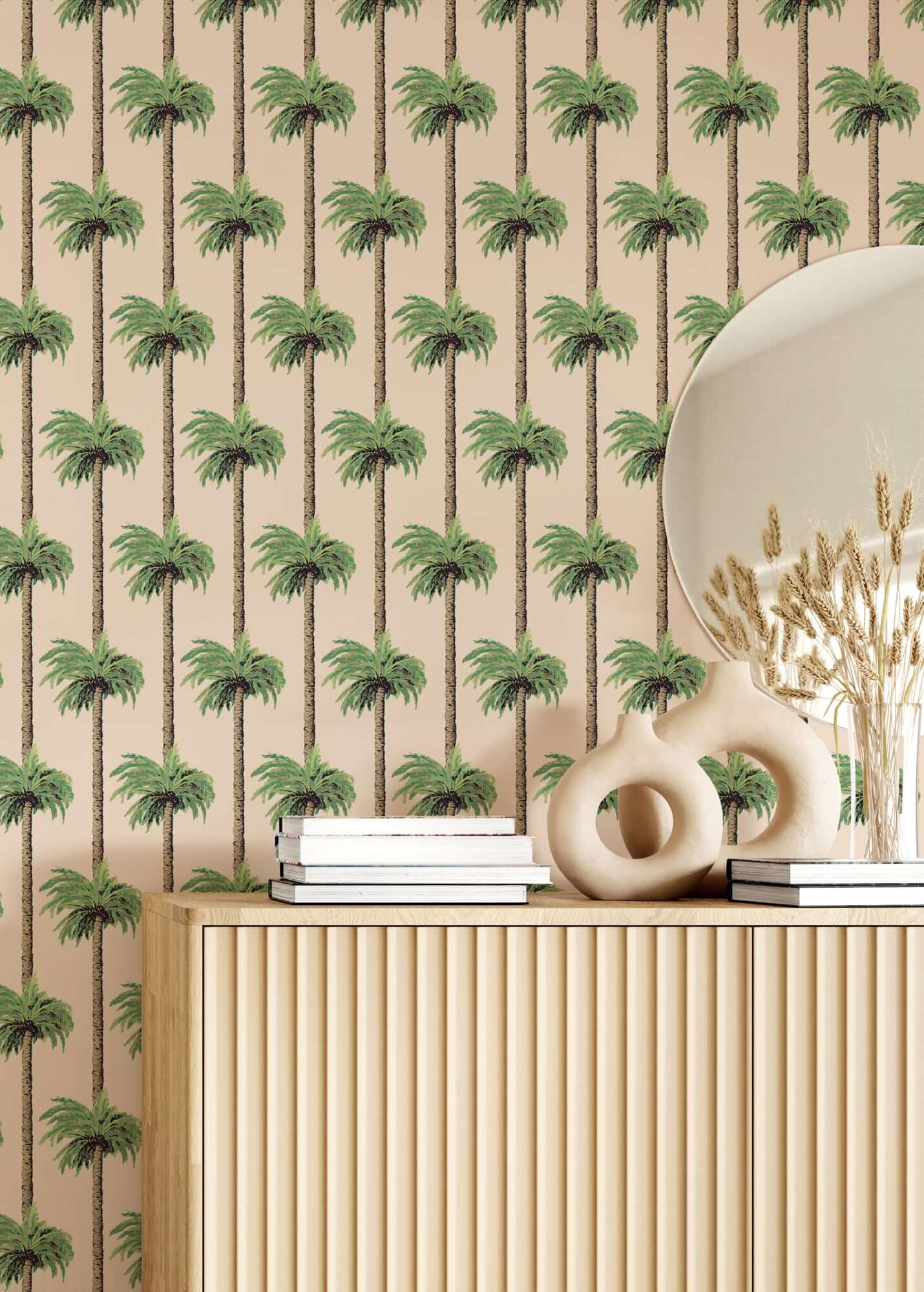 Mitchell Black Retro Tiki Palm Trees Wallpaper - Tan
