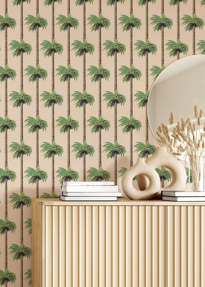 Mitchell Black Retro Tiki Palm Trees Wallpaper - Tan