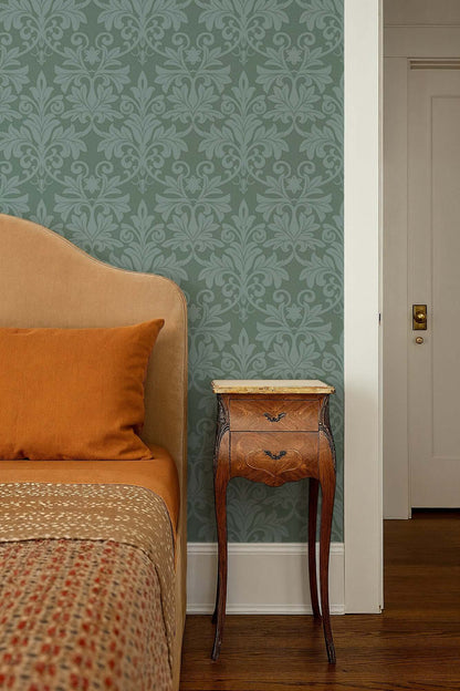 Mitchell Black Rococo Relief Wallpaper - Blue Green