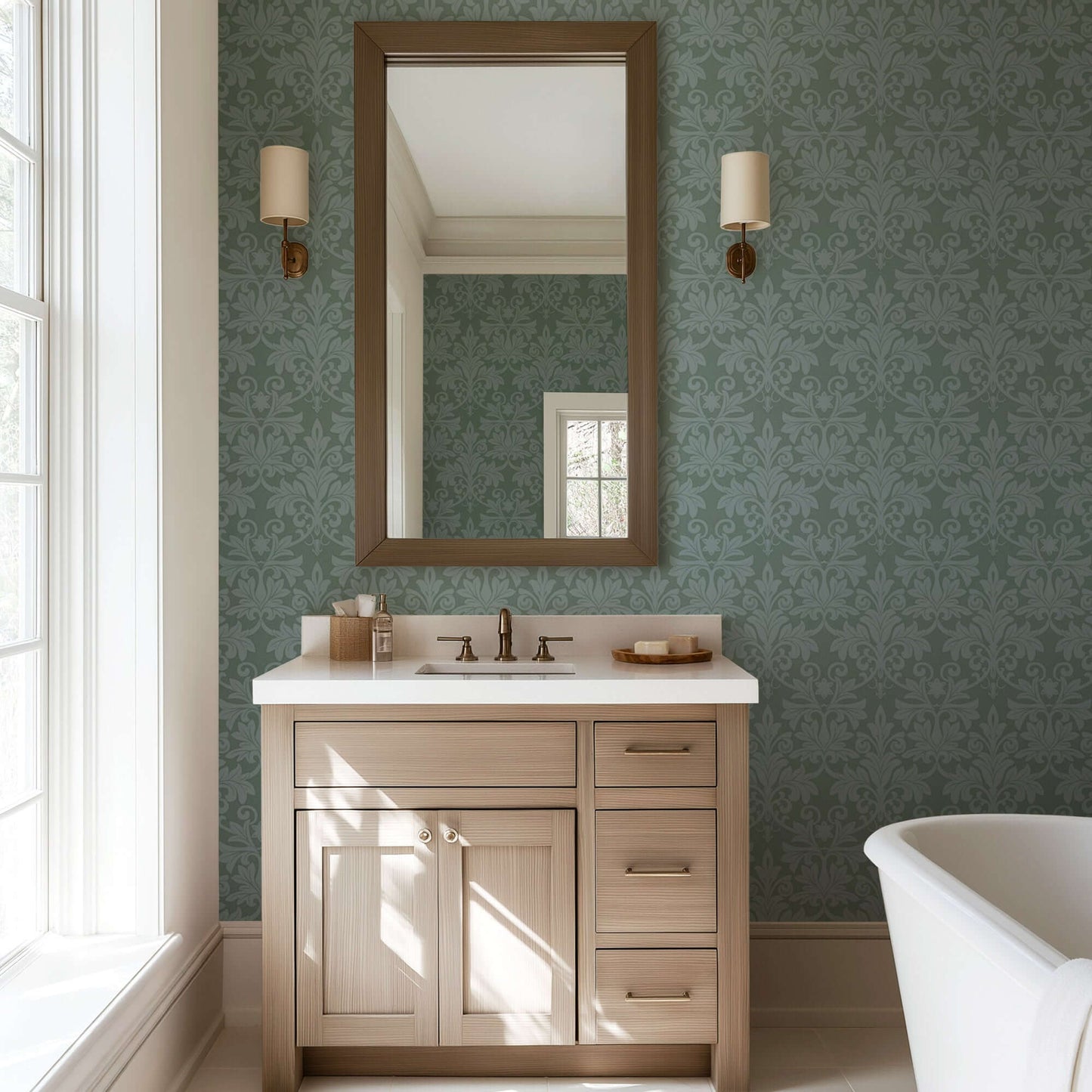 Mitchell Black Rococo Relief Wallpaper - Blue Green