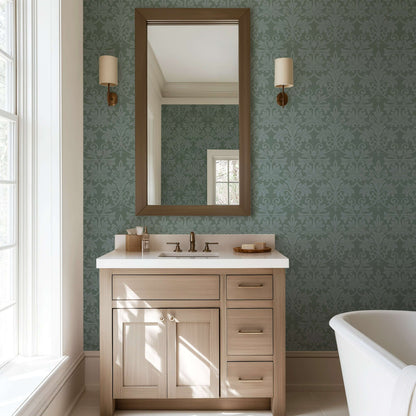 Mitchell Black Rococo Relief Wallpaper - Blue Green