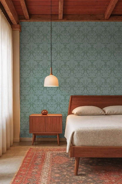 Mitchell Black Rococo Relief Wallpaper - Blue Green