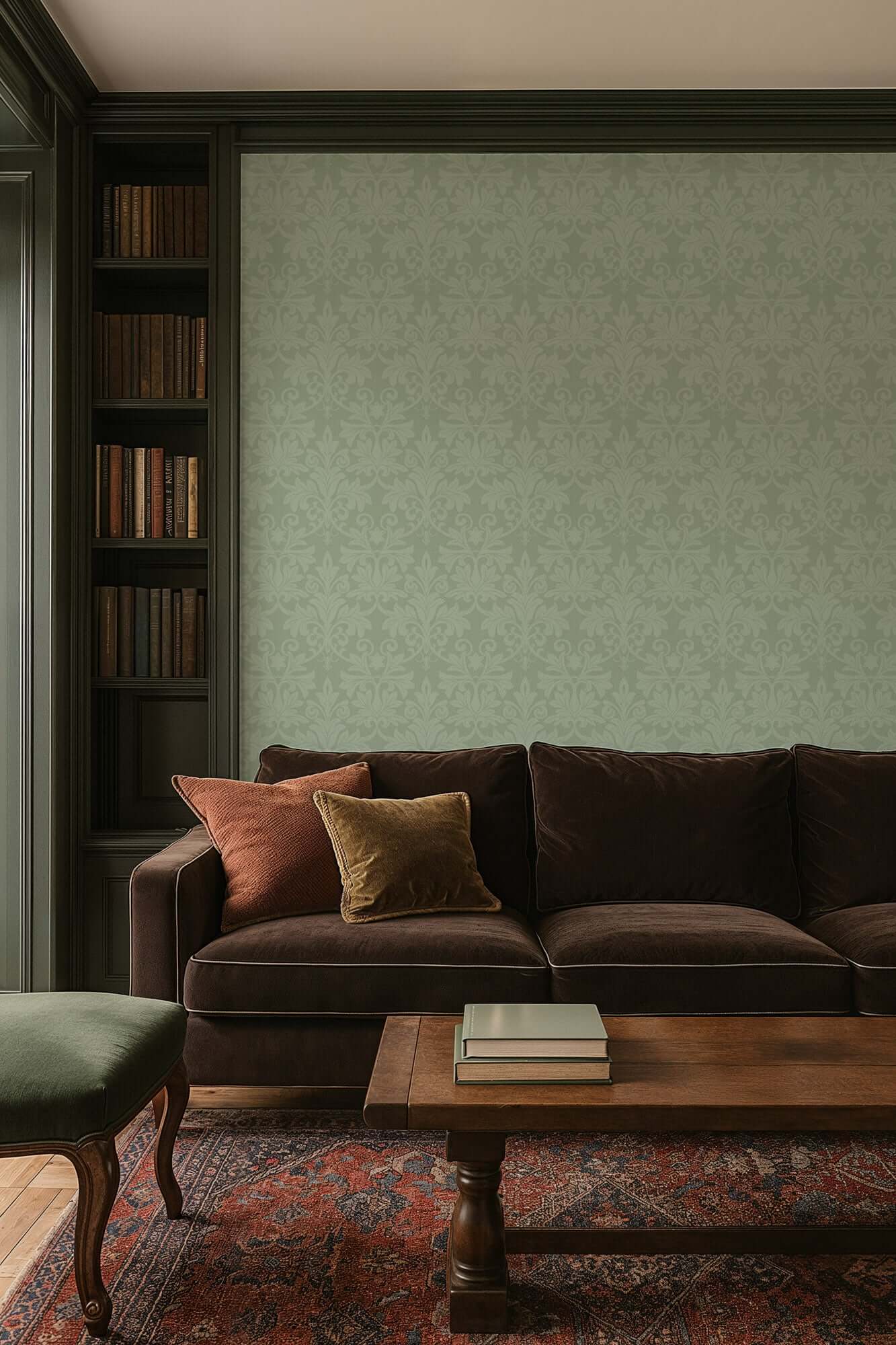 Mitchell Black Rococo Relief Wallpaper - Misty Green