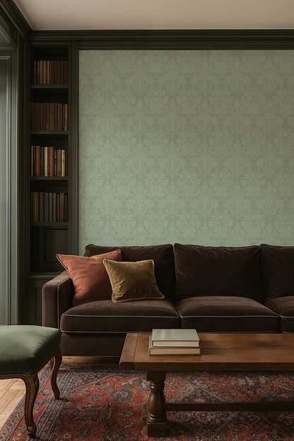 Mitchell Black Rococo Relief Wallpaper - Misty Green