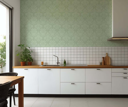 Mitchell Black Rococo Relief Wallpaper - Misty Green