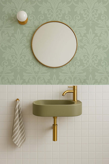 Mitchell Black Rococo Relief Wallpaper - Misty Green