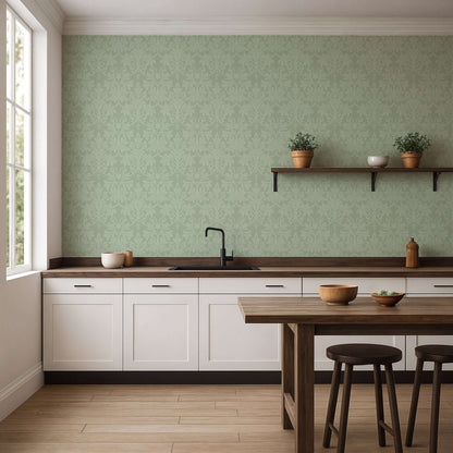 Mitchell Black Rococo Relief Wallpaper - Misty Green