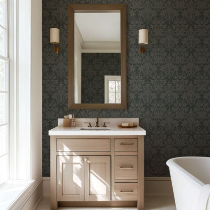 Mitchell Black Rococo Relief Wallpaper - Obsidian