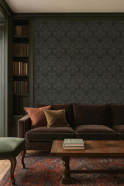 Mitchell Black Rococo Relief Wallpaper - Obsidian
