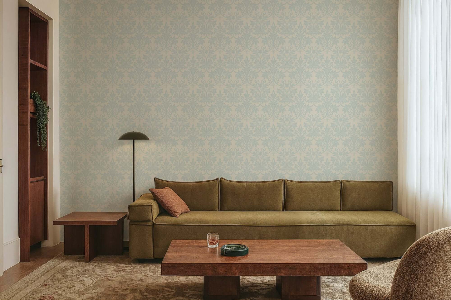 Mitchell Black Rococo Relief Wallpaper - Pale Blue Gray
