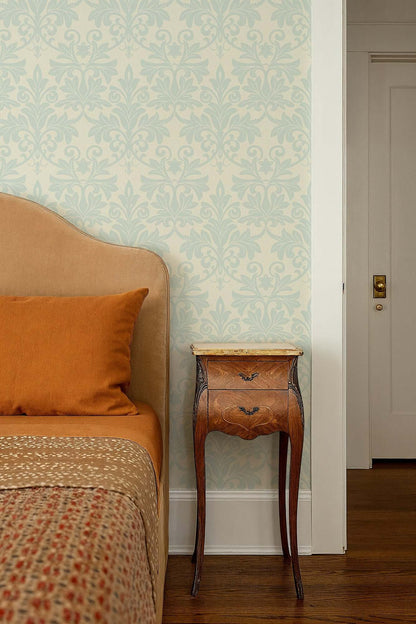 Mitchell Black Rococo Relief Wallpaper - Pale Blue Gray