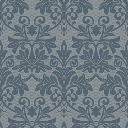 Mitchell Black Rococo Relief Wallpaper - Pewter Blue