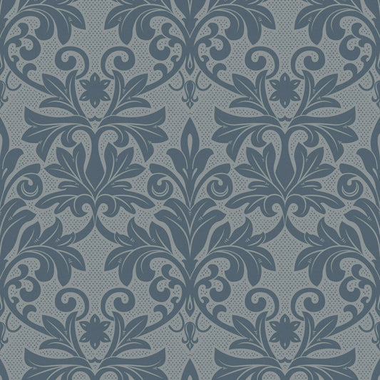 Mitchell Black Rococo Relief Wallpaper - Pewter Blue