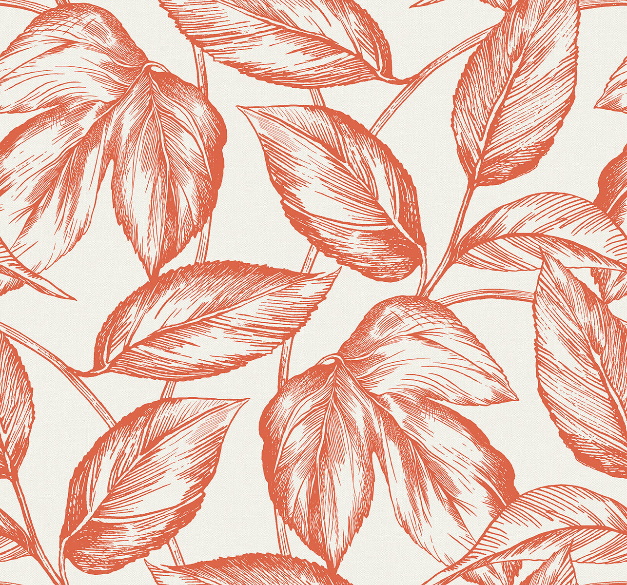 Seabrook Summer House Beckett Sketched Leaves Wallpaper - Rich Coral