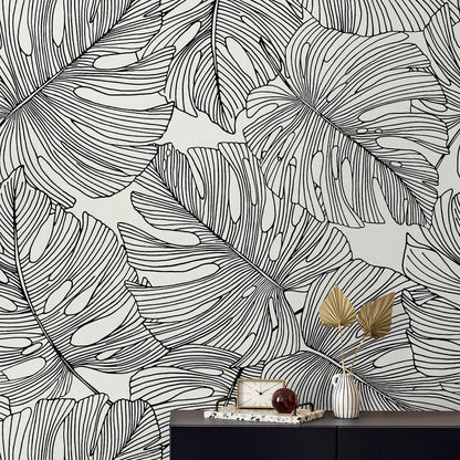 Seabrook Summer House Tarra Monstera Leaf Wallpaper - Contrasto