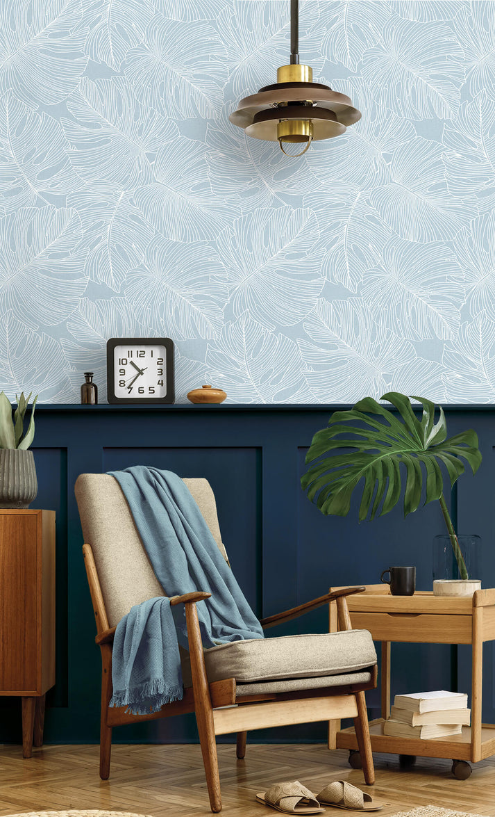 SC20202 Seabrook Summer House Tarra Monstera Leaf Wallpaper - Early Sky ...