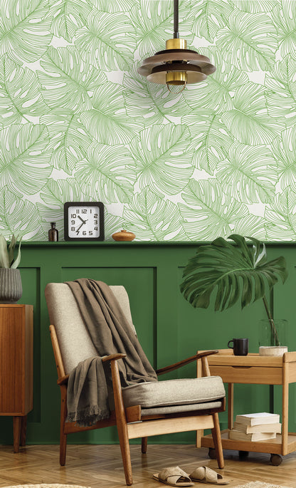 Seabrook Summer House Tarra Monstera Leaf Wallpaper - Hill Green