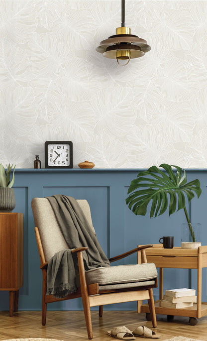 Seabrook Summer House Tarra Monstera Leaf Wallpaper - White Sand