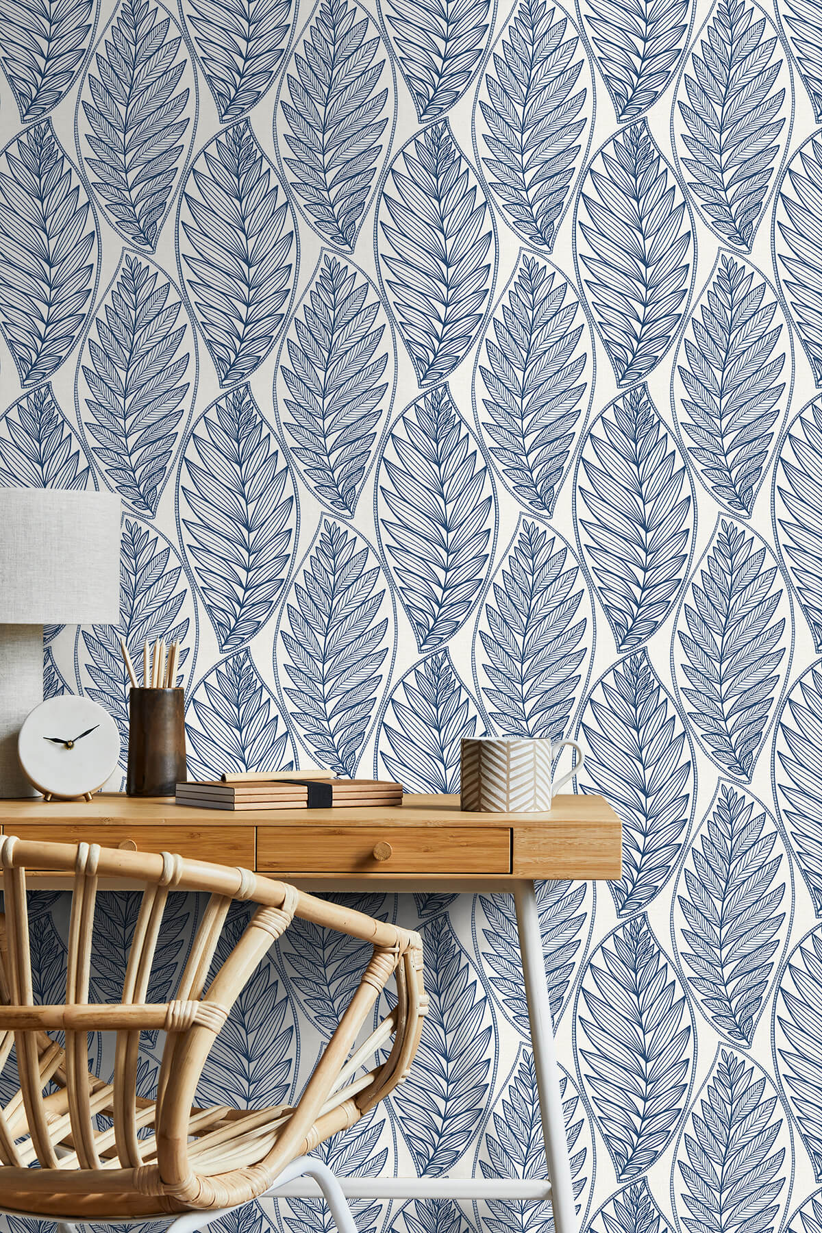Seabrook Summer House Kira Leaf Husk Wallpaper - Blue Suede
