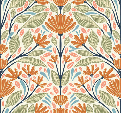 Seabrook Summer House Carmela Folk Floral Wallpaper - Summer Ends