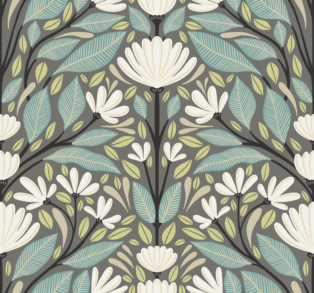 Seabrook Summer House Carmela Folk Floral Wallpaper - Spirit Grey
