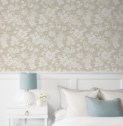 Seabrook Summer House Juno Island Floral Wallpaper - Balanced Beige