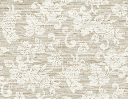 Seabrook Summer House Juno Island Floral Wallpaper - Balanced Beige