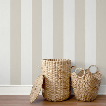 Seabrook Summer House Dylan Striped Stringcloth Wallpaper - Stone