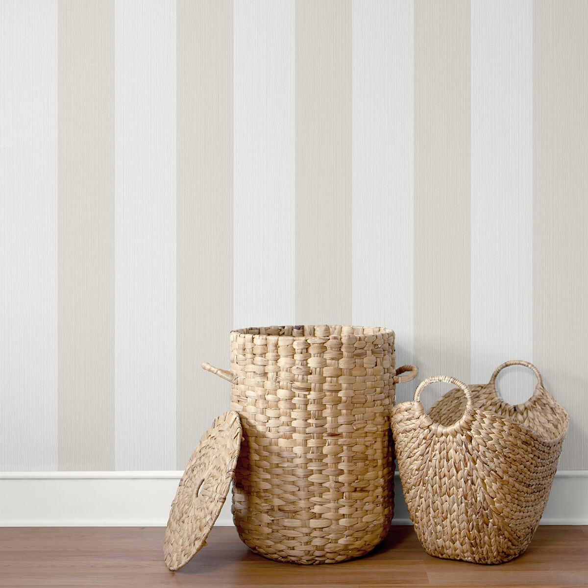 Seabrook Summer House Dylan Striped Stringcloth Wallpaper - Ice