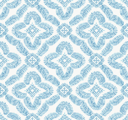 Seabrook Summer House Talia Botanical Medallion Wallpaper - Breezy Blue